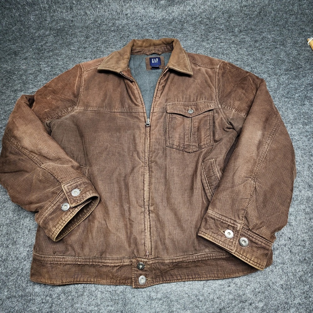 Gap Mens Brown Corduroy Insulated Bomber Jacket Medium Y2K Vintage Full Zip Soft